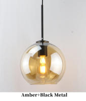 Lámpara Colgante De Vidrio Sférico Minimalista Nórdica En Ambar Fumé Gris Con Metal Antiguo Dorado Para Decoración Interior - details 9