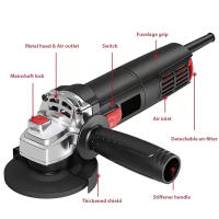 Amoladora Angular Eléctrica, 1100W, 11000RPM, 100mm, Herramienta eléctrica para esmerilar, cortar, pulir y cortar para PVC, madera, Máquina pulidora doméstica, máquina cortadora, 35 dics - details 1