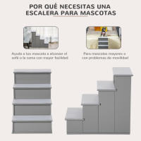 PawHut Escalera para Perros de 4 Peldaños Escalera para Mascotas Escalones para Perros Gatos con Acolchados Desmontables Carga 30 kg para Cama Sofá 40x59x54,2 cm Gris - details 4