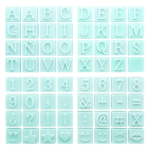 Molde de letras y números para mensajes de jabón | Incluye iconos | Pack de 4 módulos | Ideal para regalos originales | Silicona resistente | 3x3x1,3 cm. - 1