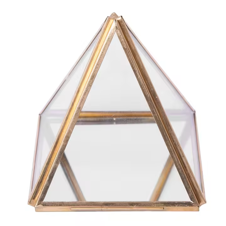 Joyero de cristal dorado, caja decorativa geométrica, soportes de anillos de Pirámide de vidrio para boda, regalo de cumpleaños S - 1