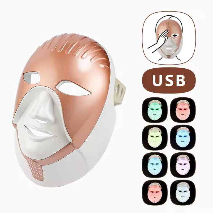 Máquina De Belleza Facial Y Cuello Sin Cable Con 7 Colores De Foton Máscara De Cuidado De Piel LED Rejuvenecimiento De La Piel Material Plástico - 1
