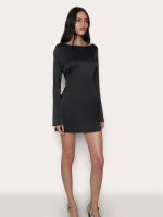 Vestido De Fiesta Corto Para Mujer Fantoye En Satén Con Encaje Espalda Descubierta Cuello En O Manga Larga Ajustado Para Club Nocturno - details 1
