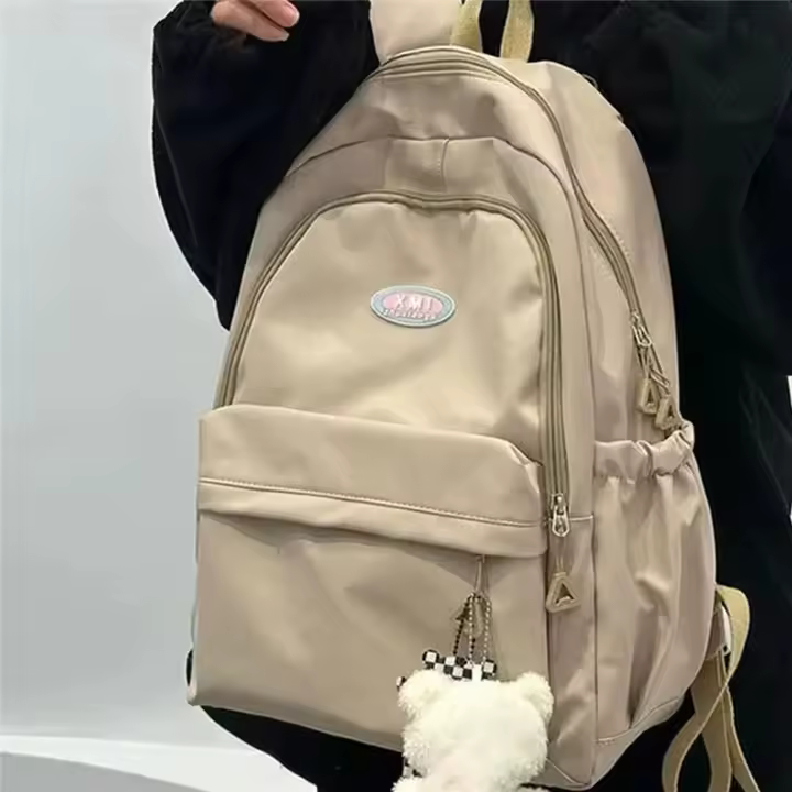 Mochila Grande De Nylon Con Gran Capacidad Para Viajes Colores Dulces Kawaii Mochila Escolar Diaria Para Estudiantes Con Cremallera - 1