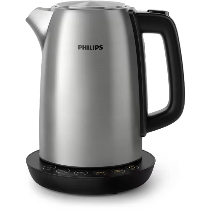 Philips Hervidor de Agua 1.7L - Control Temp, Conservación Calor, Tapa Resorte, Indicador Luminoso, Acero Inox, Base Giro - 1