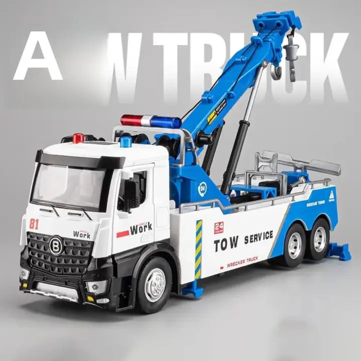 Coche De Obstrucción De Escala Grande 1:18 Doble Ranura Con Sonido Y Luz Vehículo De Ingeniería Juguete Para Niños Metal Duradero Y Fuerte Color Azul Rojo - 1