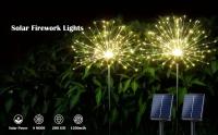 Luces De Fuegos Artificiales Solares Con Control Remoto 200LEDs Impermeables Para Jardín 8 Modos De Iluminación Decorativas - details 2