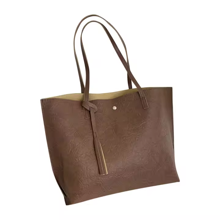 Bolsos de mano para mujer, bolso de hombro de moda para mujer, bolso de hombro de gran capacidad de cuero con flecos de color sólido. - 1