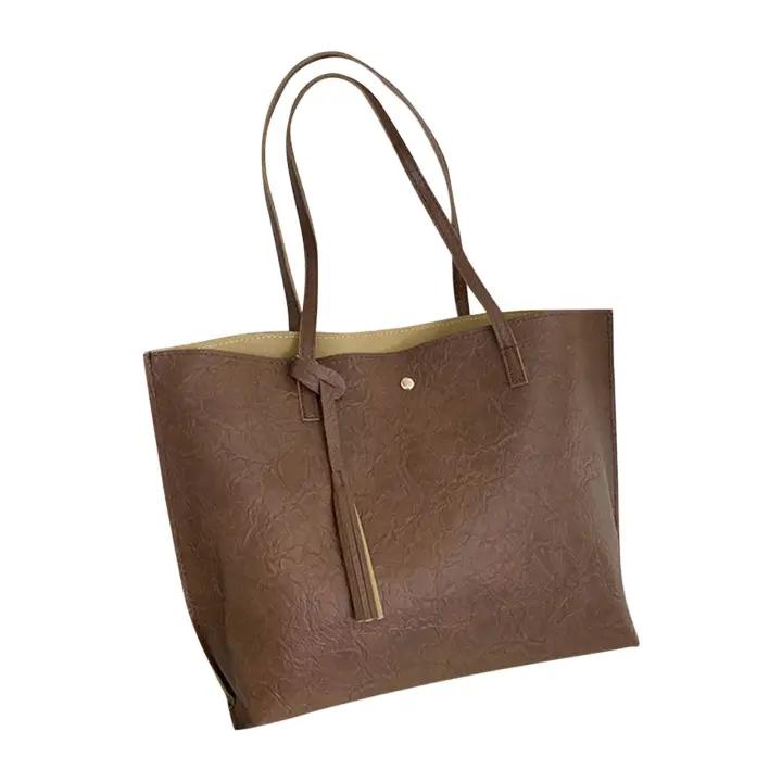 Bolsos de mano para mujer, bolso de hombro de moda para mujer, bolso de hombro de gran capacidad de cuero con flecos de color sólido. - 1