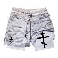 Shorts De Entrenamiento Para Hombre Con Estampado De Cruz Psalm 2 En 1 Running Performance Transpirable Con Bolsillo Para Teléfono Móvil Activewear - details 22