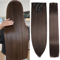 Extensiones De Cabello Sintético Longitud 24 Pulgadas Color Platinado Y Negro 16 Clips 6 Piezas Rastros Resistente Al Calor Para Mujeres - details 2
