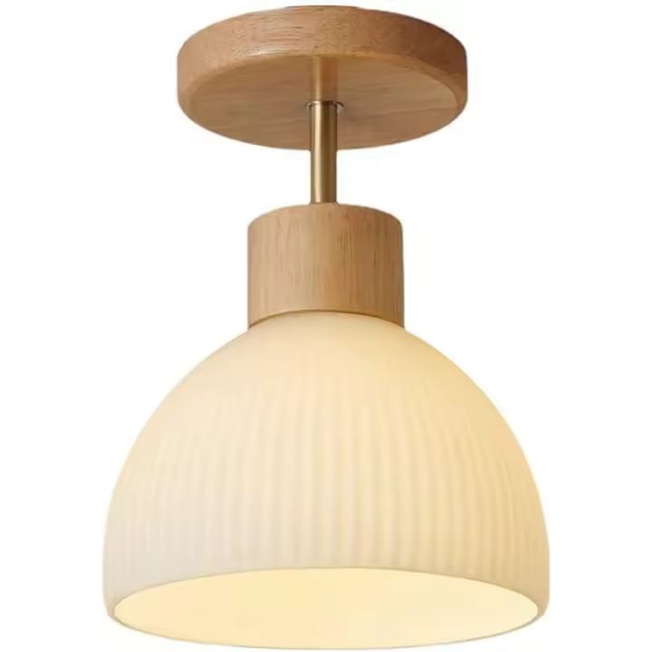 Lámpara de techo empotrada de Madera de 18 cm, de Cristal Blanco, 1 Luz, de Madera, de 18 cm. - 1