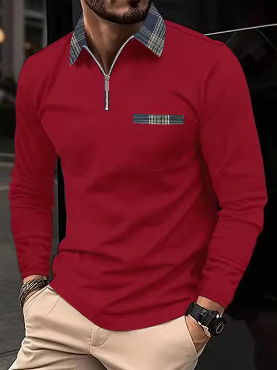 Camisa Polo Hombre Primavera Otoño Con Cierre De Cremallera Y Bolsillo Estilo Casual Deportivo Y Libre Para Viajes Material Poliéster Transpirable - 1