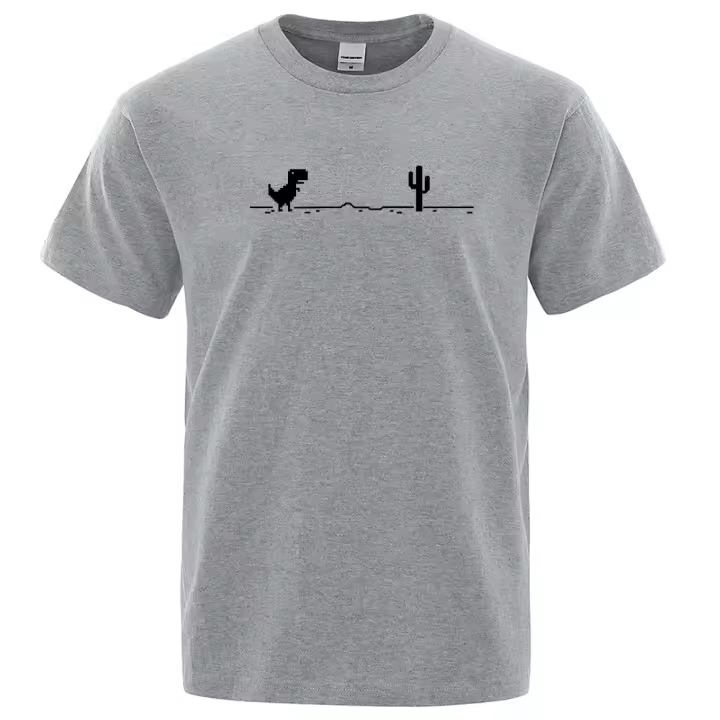 Camiseta De Algodón 100% Para Hombre Con Estampado De Cactus Y Dinosaurio Estilo Casual O-neck Camiseta Básica Para Calle Geeks - 1