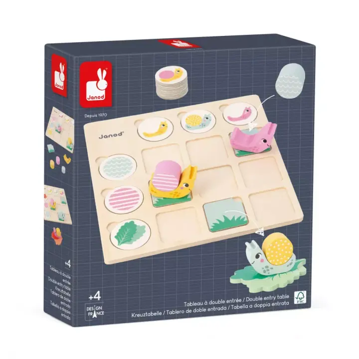 Juego Educativo de Madera FSC para trabajar la lógica y observación - Tablero de Doble Entrada Caracoles de Janod - 1
