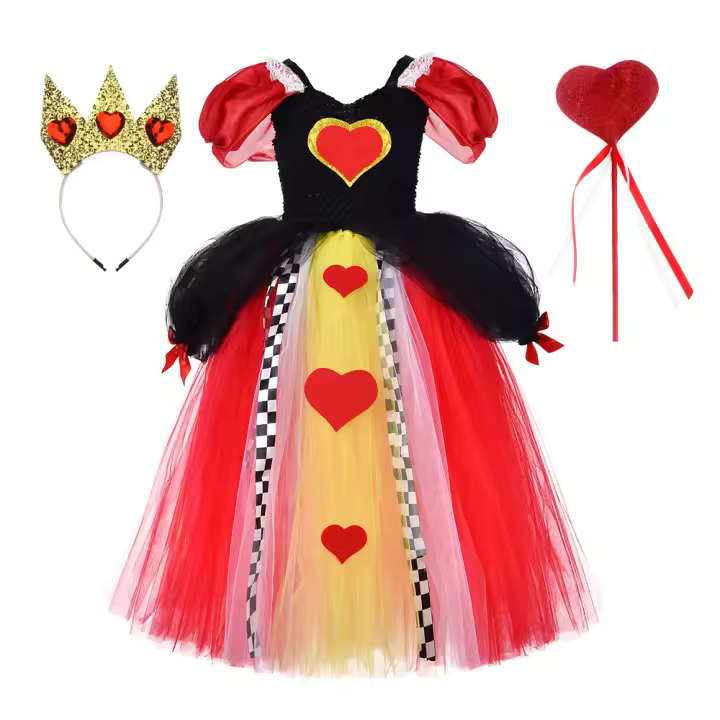 Disfraz de Halloween, Reina Princesa de Corazones, Vestido de Alicia en el País de las Maravillas, Vestido de Mascarada, Conjunto de tres piezas - 1