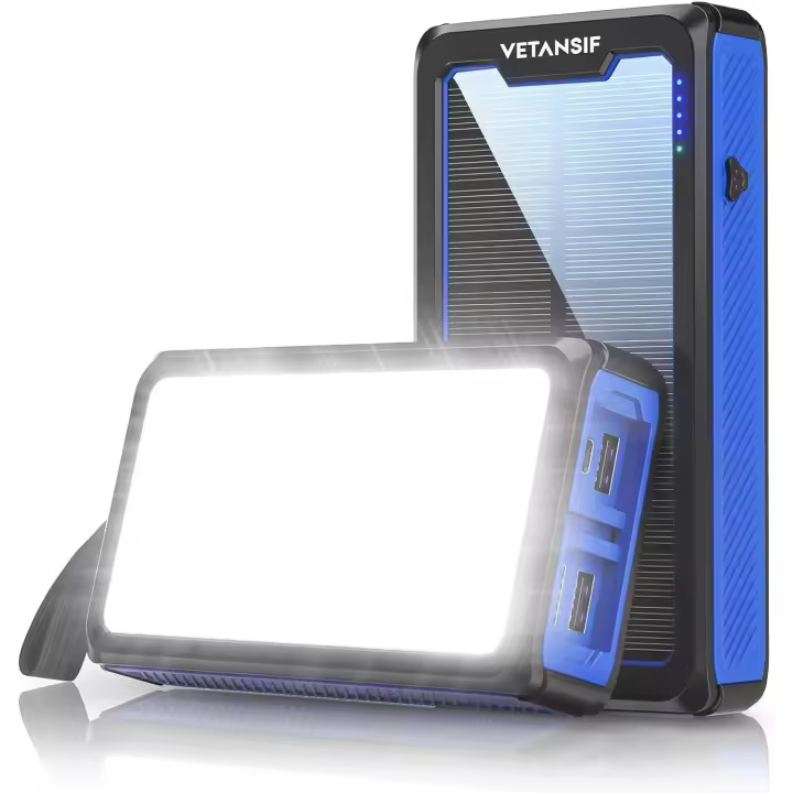 Bathería Externa 26800 mAh, Banco de Energía Solar, USB C, Bathería solar, 4 Puertos USB, Bathería solar, 36 linternas LED, Bathería solar, resistente a Agua, para Exterior, iPhone Samsung (Azul) - 1