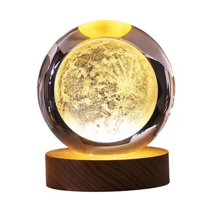 Lámpara De Mesa LED De Sistema Solar Con Bola Cristal Luminosa Luz Nocturna 3D Luna Para Dormitorio Con USB Regalo Para Niños Cumpleaños - 1