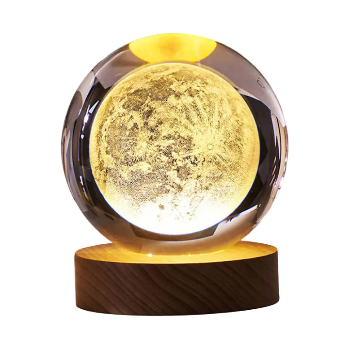 Lámpara De Mesa LED De Sistema Solar Con Bola Cristal Luminosa Luz Nocturna 3D Luna Para Dormitorio Con USB Regalo Para Niños Cumpleaños - 1