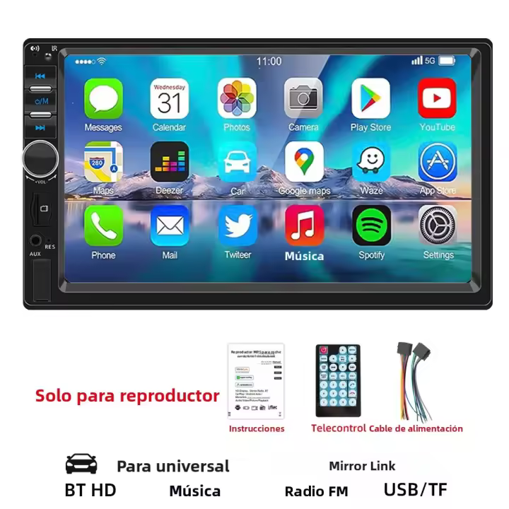 Radio De Coche HIPPBQCC 2Din 7 Pulgadas MP5 Multimedia Reproductor Bluetooth USB TF FM Con Espejo Link Y Cámara Trasera Universal - 1