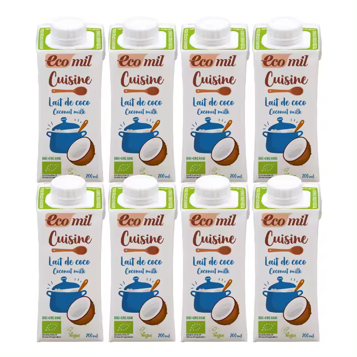 Pack 8x Leche de coco Bio para cocinar 200ml Ecomil - 1