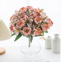 9 Ramas De Pekín Y Lirio Artificiales Para Boda Decoración Navideña Y Hogar Silken Peonía Y Lirio Combinación Para Arreglo De Novia Y Guirnalda De Navidad - details 4