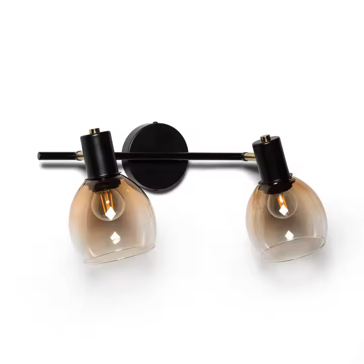 Ledkia Aplique de Pared Metal y Cristal Abiel 2 Focos Negro - 1