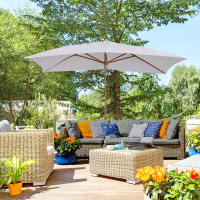 Outsunny Sombrilla Terraza Exterior 295x200 cm con Mástil de Madera Varillas de Bambú y Polea Parasol de Jardín Rectangular Impermeable para Patio o Terraza Estilo Clásico Blanco - details 1