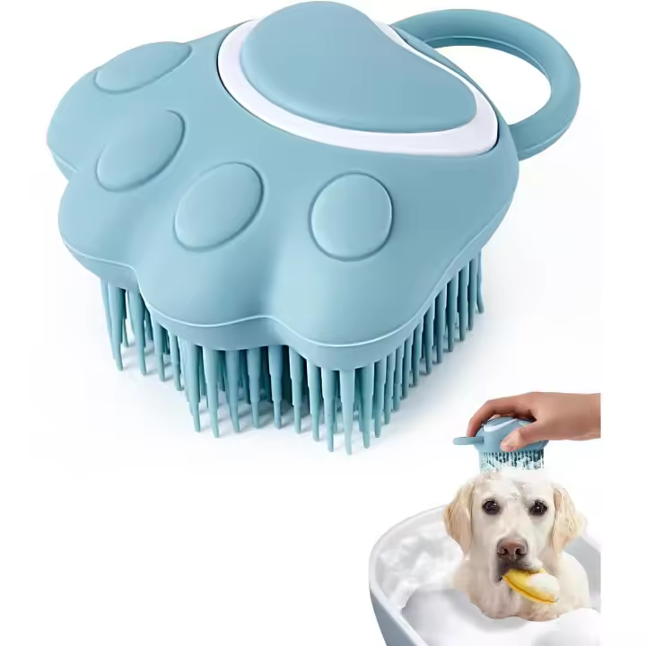 Cepillo de baño para perros, cepillo de champú para mascotas, dispensador de masaje, cepillo de ducha de silicona suave, azul - 1