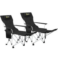 Outsunny Conjunto de 2 Sillas Plegables Camping Tumbonas Camping Portátiles con Reposapiés Desmontable Reposacabezas Portavasos y Bolsa Lateral Carga 120 kg para Jardín Playa Pesca Negro - details 0