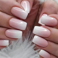 24pcs/set Uñas Postizas Cortas En Gradient Nude Rosa Jalea Brillante Estilo Cuadrado Ballet Frances Reutilizables Press on Falsas Uñas - details 18