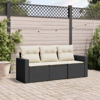 vidaXL Juego de sofás de jardín con cojines beige 3 pzas ratán PE en color beige y gris/Gris/Negro y crema | acolchados duraderos para sofás de jardín terraza exterior - details 2
