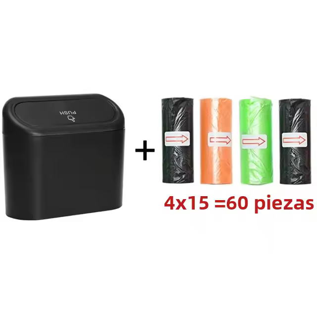 Caja De Basura Para Coche En ABS Negra Con Tapa Y Soporte Universal Caja De Almacenamiento Para Interior Del Coche - 1