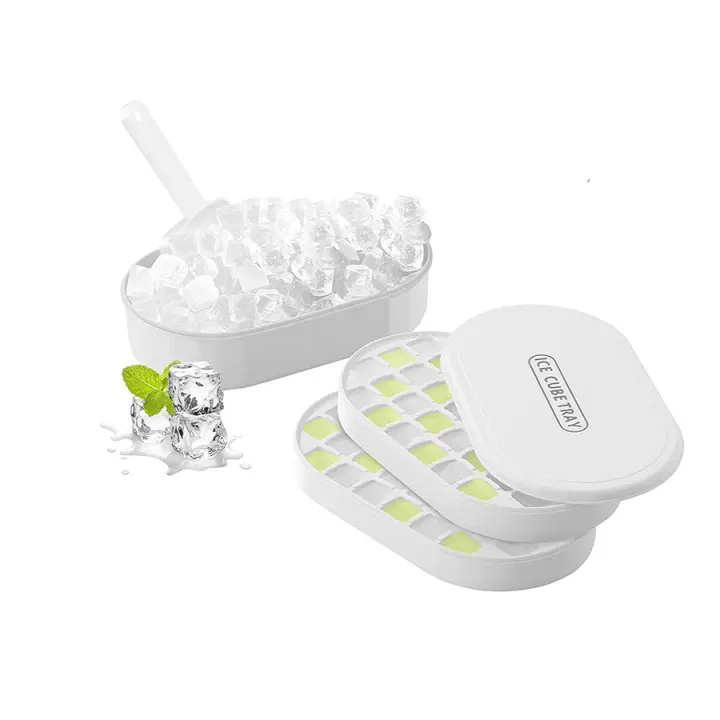 Horneador De Cubitos De Hielo Doble Capa Con Tapa Y Estuche - Hace 72 Cubitos De Hielo Con Contenedor Cuchara Y Tapa Incluidos Libre De BPA - 1