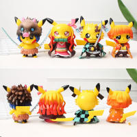 Figuras De Colección Anime Hot Pikachu Cosplay Demon Slayer Tanjirou Nezuko Zenitsu Inosuke PVC 9CM Regalo De Cumpleaños Para Niños - details 1