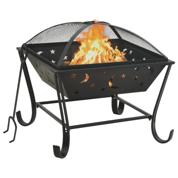 vidaXL Brasero con atizador acero XXL 62 cm - 1