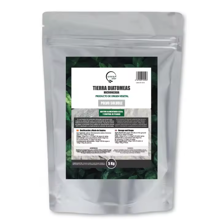 GREEN GOF Tierra de Diatomeas Micronizada 5Kg  100% Natural - Aditivo Alimenticio Animal E551c  No calcinada  Alta Pureza  Sin tratamientos ni residuos. Uso en Agricultura, Jardín y Animales. - 1