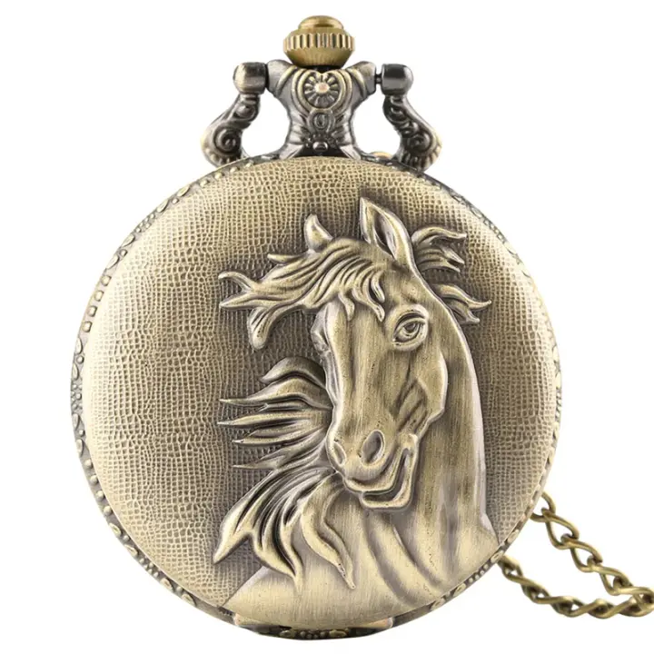 Reloj De Bolsillo Vintage Con Patrón De Caballo Gran Collar De Cuarzo Cara Digital Dial De Moda Y Casual Regalo Barato Unisex - 1