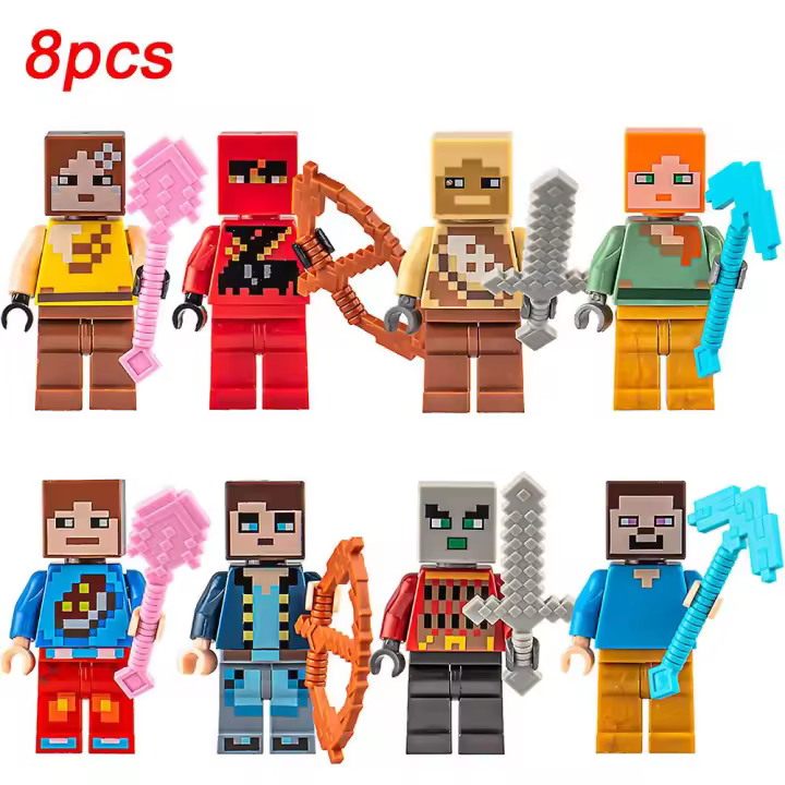 Juego de 8 minifiguras de Minecraft, bloques de construcción, juguetes ensamblados para niños, regalos - 1