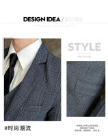 Traje De Tres Piezas Para Hombre Estilo Coreano Moda Ajustada Formal Boda Elegante Conjunto Chaqueta Pantalón Cuello Redondo - details 3