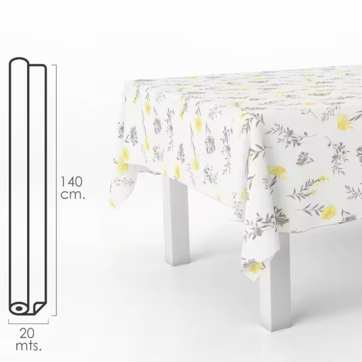 Mantel hule rectangular flores amarillas. impermeable antimanchas pvc 140 cm. x 20 metros. rollo recortable. interior y exterior - 1