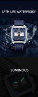 Reloj De Cuarzo Para Hombre MEGIR Con Dial Cuadrado Y Cronógrafo Correa De Cuero Azul Estilo Casual Deportivo Fecha 24 Horas MG-2182 - details 4