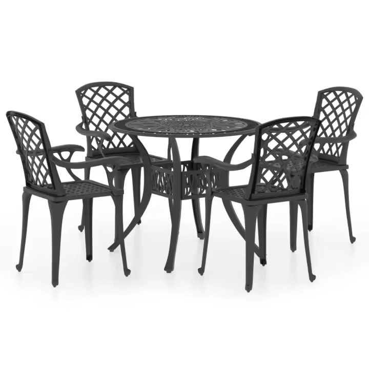 vidaXL Mesa y sillas de bistró 5 piezas aluminio fundido negro - 1
