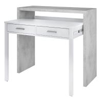 Meimon Mesa auxiliar extensible con 2 cajones, guías metálicas, ruedas en módulo extraíble, estructura de melamina E1, cantos PVC, patas y cajones en MDF lacado blanco, tiradores ABS gris aluminio, 98,5x36/66x87,5 cm, capacidad total 25 kg - details 2
