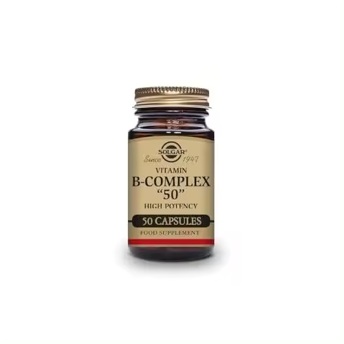 Solgar Vitamina B-Complex 50 Alta Potencia | Metabolismo Energético y Rendimiento Intelectual | Reduce Cansancio y Fatiga | 50 Cápsulas Vegetales - 1