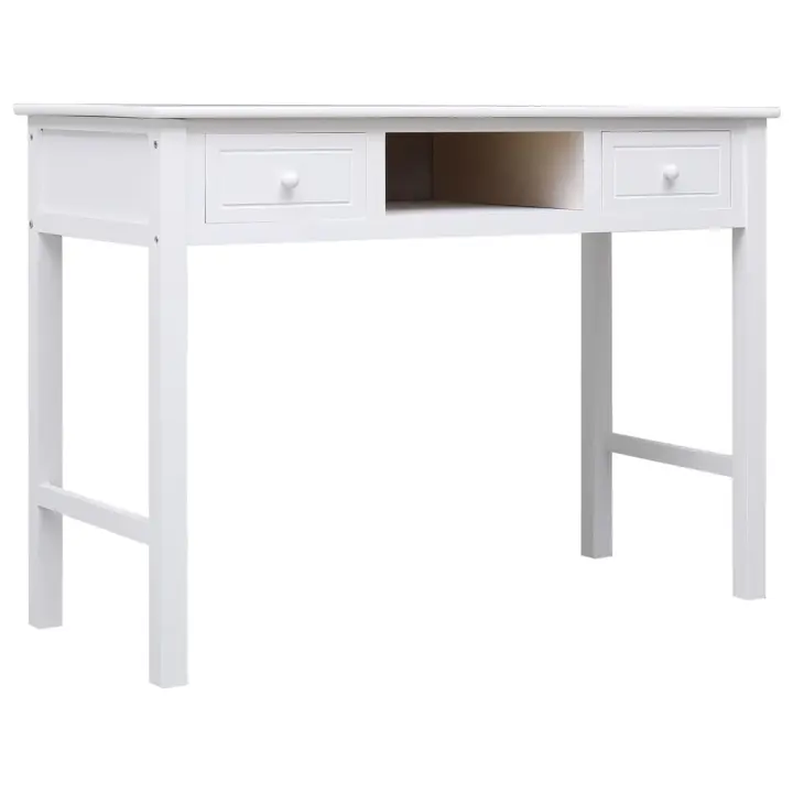 vidaXL Escritorio de madera maciza de Paulownia 108x45x76 cm en color Negro/Gris/Blanco | estructura resistente ideal para salón dormitorio o estudio - 1
