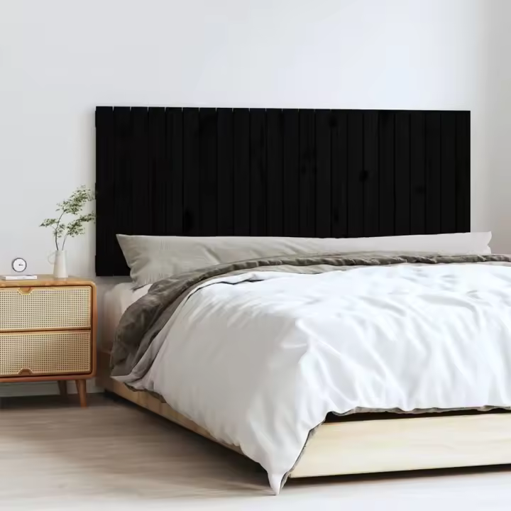 Cabecero de cama de pared madera maciza pino negro 147x3x60 cm - 1