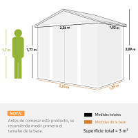 Outsunny Caseta de Jardín Exterior 3 m² 235,7x152x208,7 cm Cobertizo de Jardín Exterior Metálica con 2 Puertas Corredizas y 4 Ventanas para Almacenamiento de Herramientas Efecto Madera Natural y Café - details 2