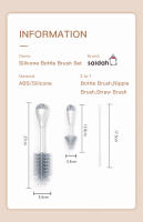 Cepillo De Limpieza Para Botella De Bebé Con Silicón 3 En 1 Rotación De 360 Grados Cuchara De Agua Y Almohadilla De Biberón Set De Limpieza Para Bebé En Colores Gris Rosa Y Azul - details 9