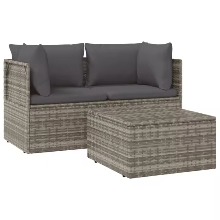 vidaXL Set de muebles de jardín 3 pzas y cojines ratán sintético gris - 1